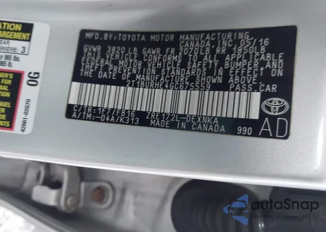 2016 Toyota Corolla Le from USA, damaged, VIN 2T1BURHE4GC675559